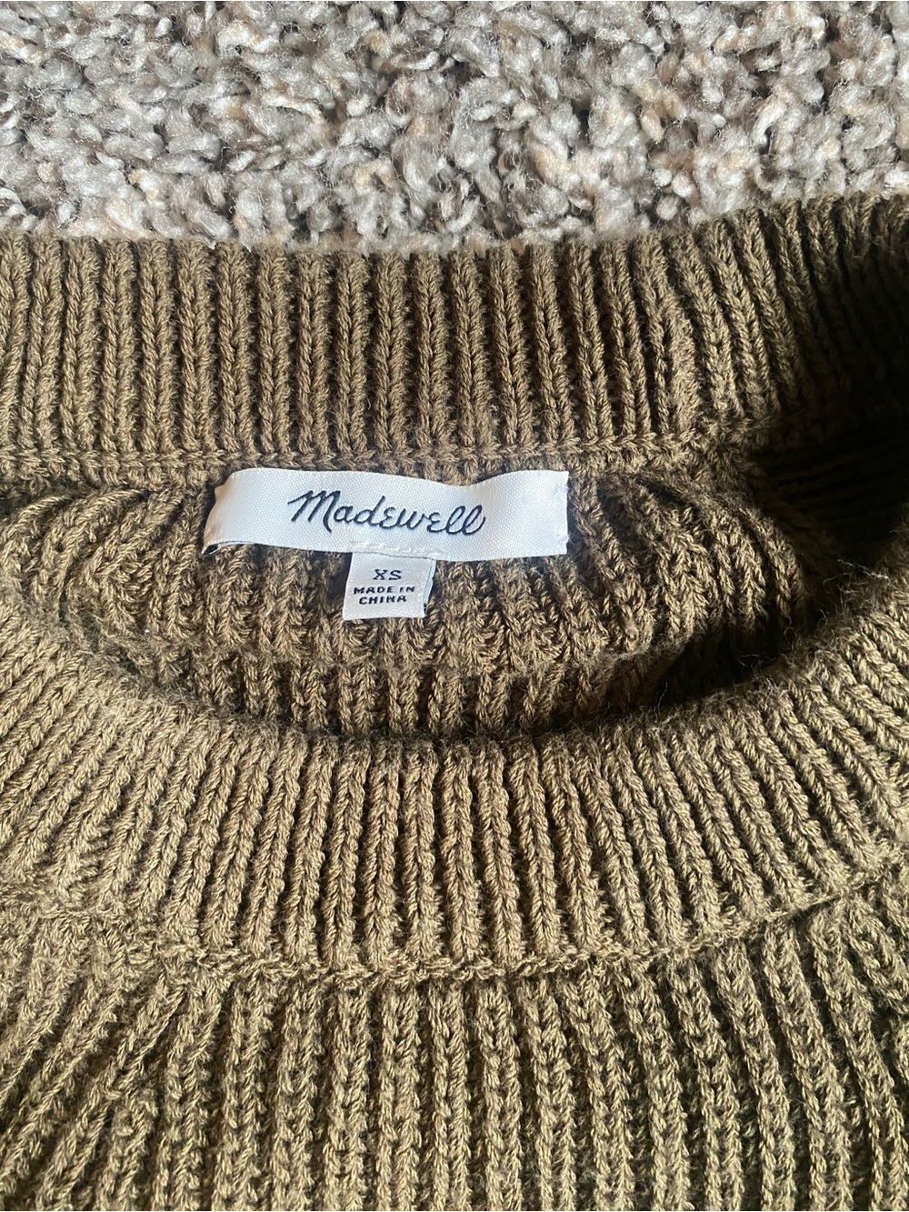Madewell Olive Ribbed Crewneck Sweater